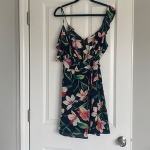 Floral asymmetric shoulder wrap dress (LUSH brand)